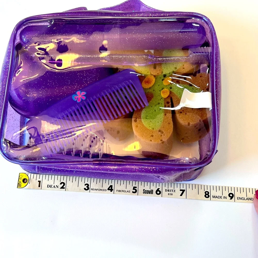 Sparkly Purple Toiletry Travel Bag for Tweens.  Includes Travel Accessories. New